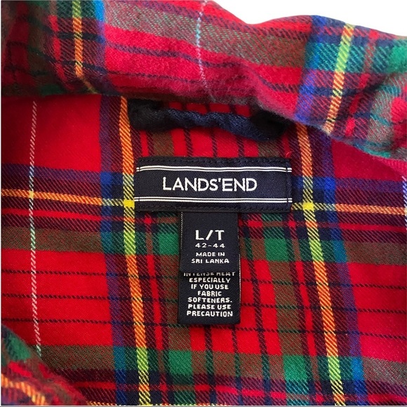 Land’s End Button Front Super Soft Cotton Red Green Orange Plaid Shirt Men’s LT - Picture 8 of 11